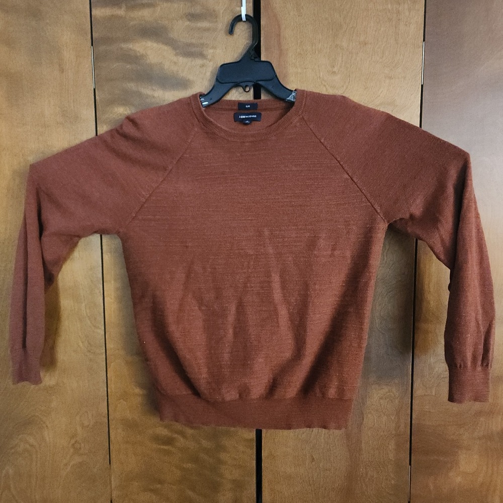 D21  J Crew Slim Fit Crew Neck Long‎ Sleeve Sweater Men's Medium Rust Cotton